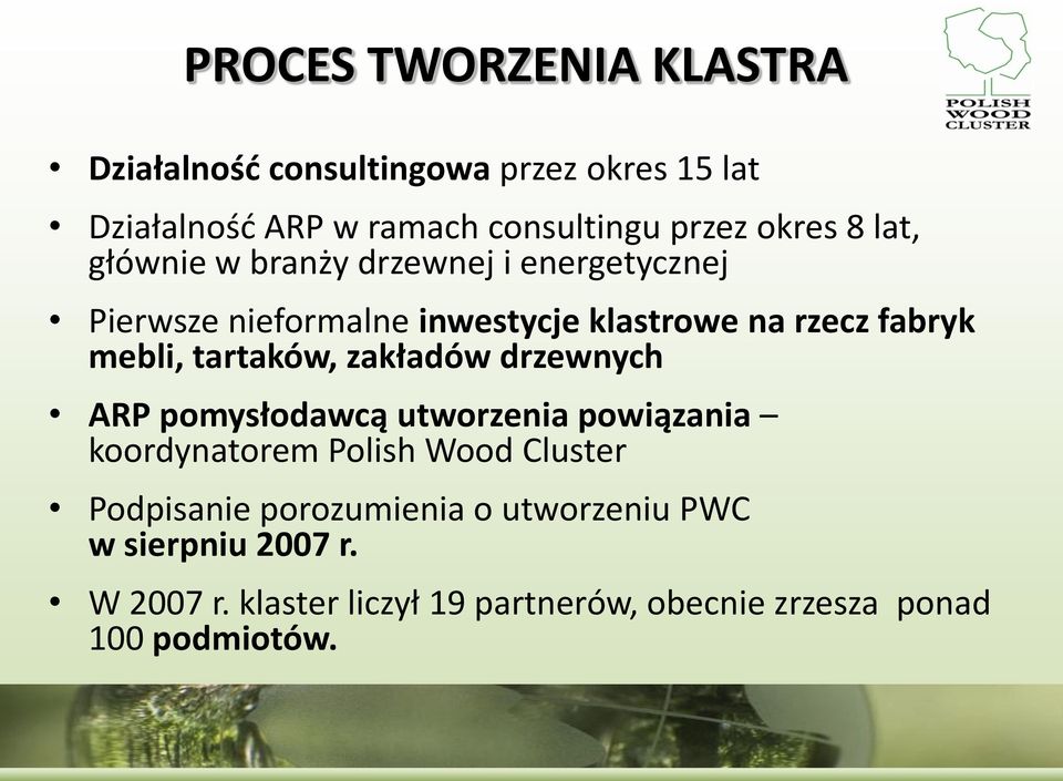 mebli, tartaków, zakładów drzewnych ARP pomysłodawcą utworzenia powiązania koordynatorem Polish Wood Cluster