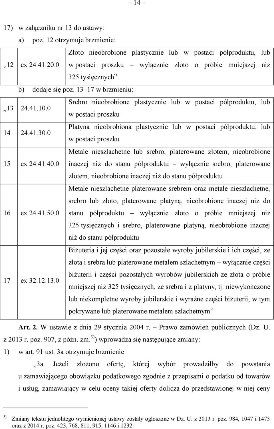 0 Srebro nieobrobione plastycznie lub w postaci półproduktu, lub w postaci proszku 14 24.41.30.0 Platyna nieobrobiona plastycznie lub w postaci półproduktu, lub w postaci proszku 15 ex 24.41.40.