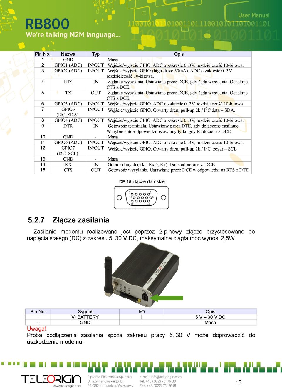 Wejście/wyjście GPIO. ADC o zakresie 0..3V, rozdzielczość 10-bitowa. IN/OUT Wejście/wyjście GPIO (high-drive 30mA). ADC o zakresie 0..3V, rozdzielczość 10-bitowa. IN Żądanie wysyłania.