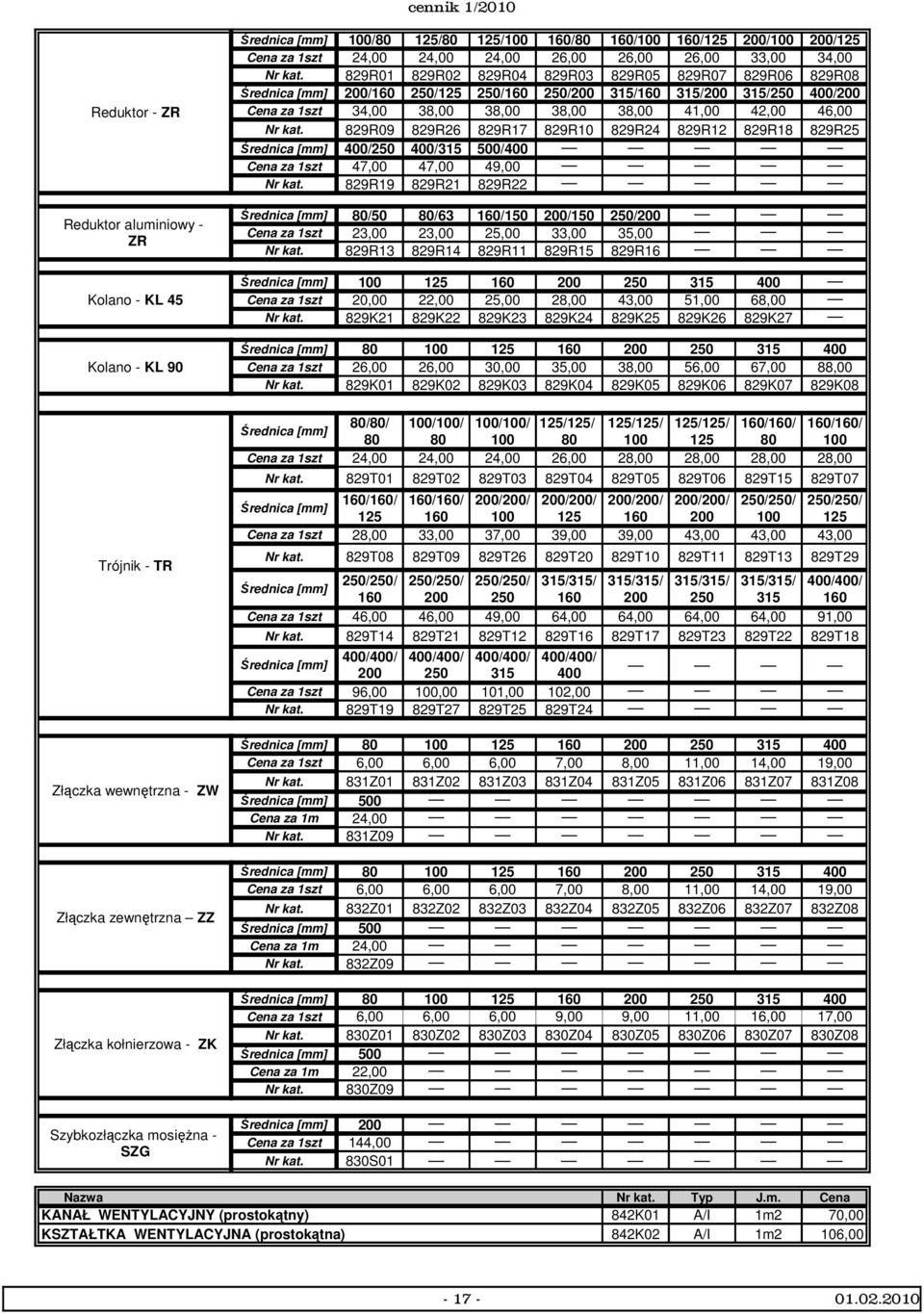 829R09 829R26 829R17 829R10 829R24 829R12 829R18 829R25 Średnica [mm] 400/250 400/315 500/400 Cena za 1szt 47,00 47,00 49,00 Nr kat.