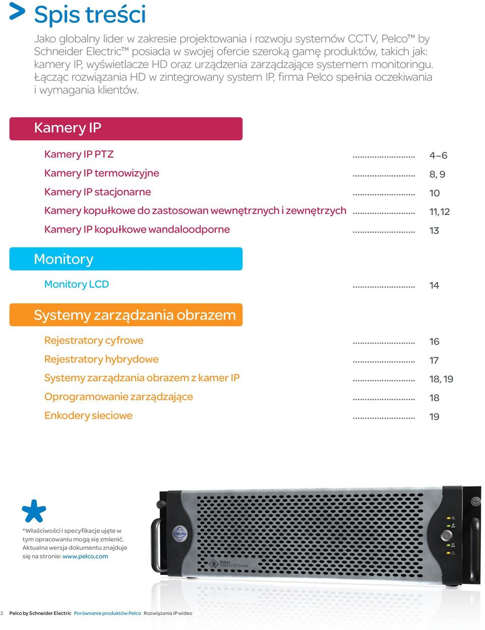 .. Kamery IP termowizyjne... Kamery IP stacjonarne... Kamery kopułkowe do zastosowan wewnętrznych i zewnętrzych... Kamery IP kopułkowe wandaloodporne... 4 6 8, 9 10 11, 12 13 Monitory Monitory LCD.