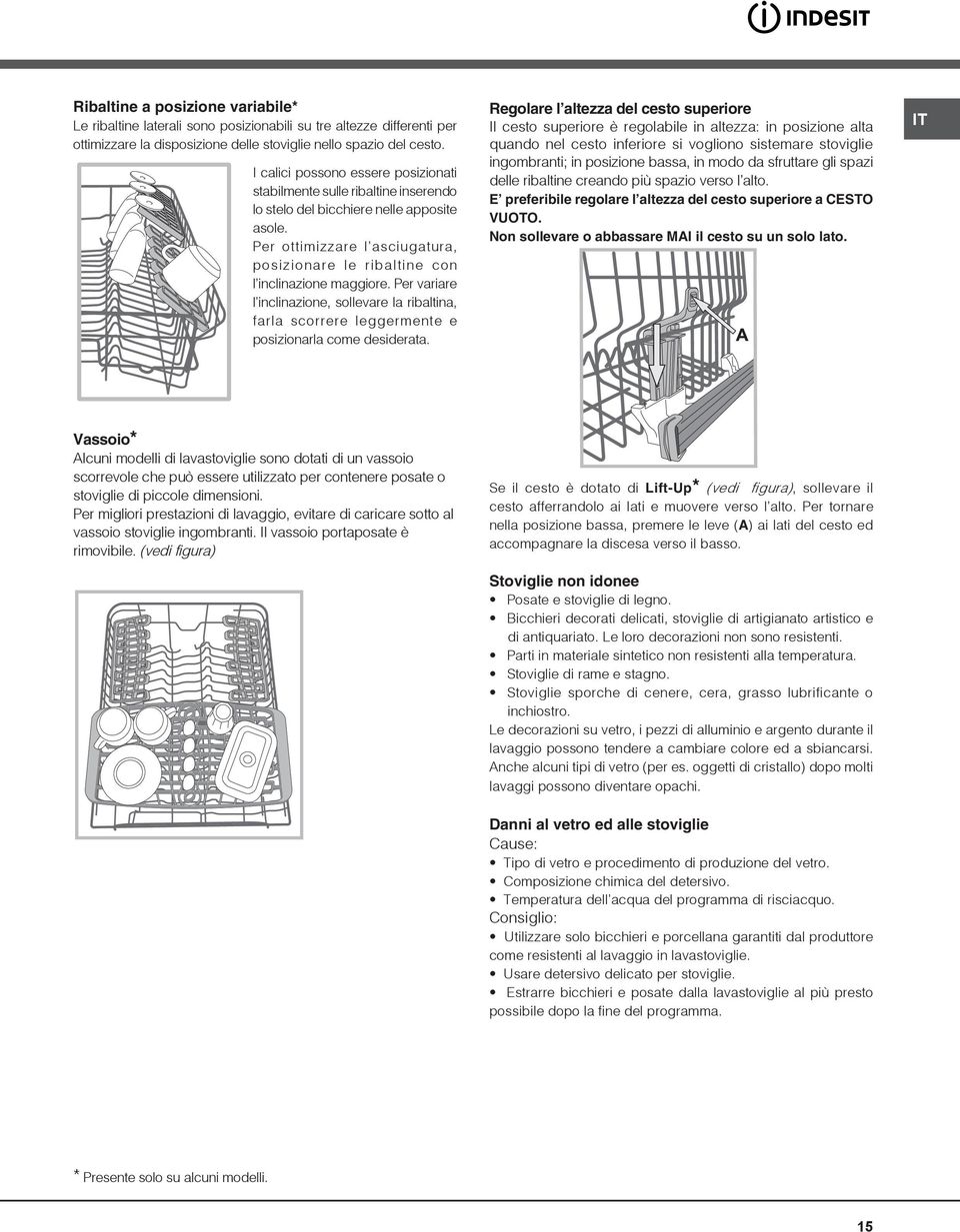 Per ottimizzare l asciugatura, posizionare le ribaltine con l inclinazione maggiore. Per variare l inclinazione, sollevare la ribaltina, farla scorrere leggermente e posizionarla come desiderata.