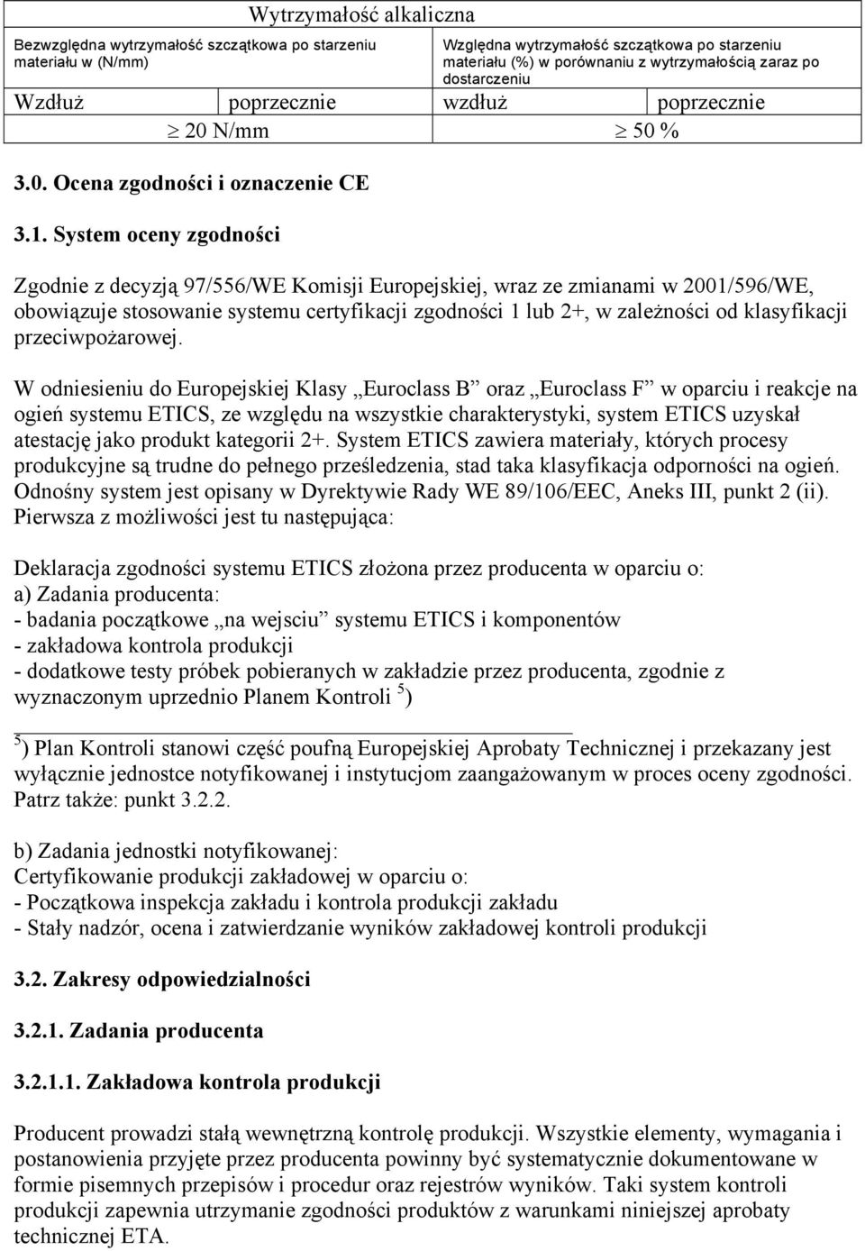 System oceny zgodności Zgodnie z decyzją 97/556/WE Komisji Europejskiej, wraz ze zmianami w 2001/596/WE, obowiązuje stosowanie systemu certyfikacji zgodności 1 lub 2, w zależności od klasyfikacji