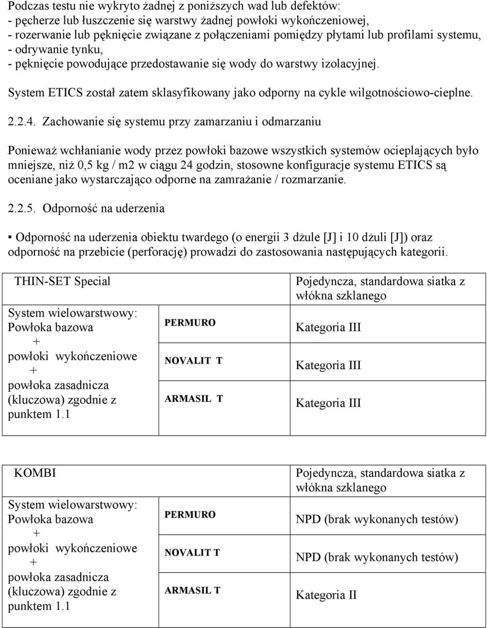 System ETICS został zatem sklasyfikowany jako odporny na cykle wilgotnościowo-cieplne. 2.2.4.