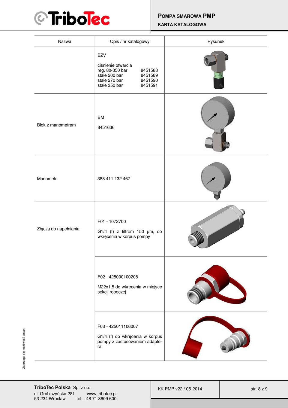 Manometr 388 411 132 467 Złącza do napełniania F01 1072700 G1/4 (f) z filtrem 150 µm, do wkręcenia w korpus pompy