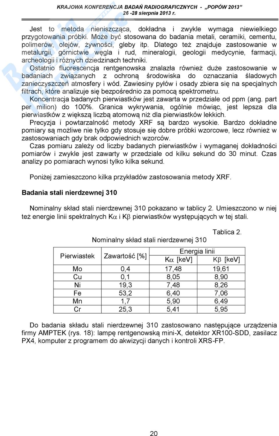 Ostatnio fluorescencja rentgenowska znalazła również duże zastosowanie w badaniach związanych z ochroną środowiska do oznaczania śladowych zanieczyszczeń atmosfery i wód.