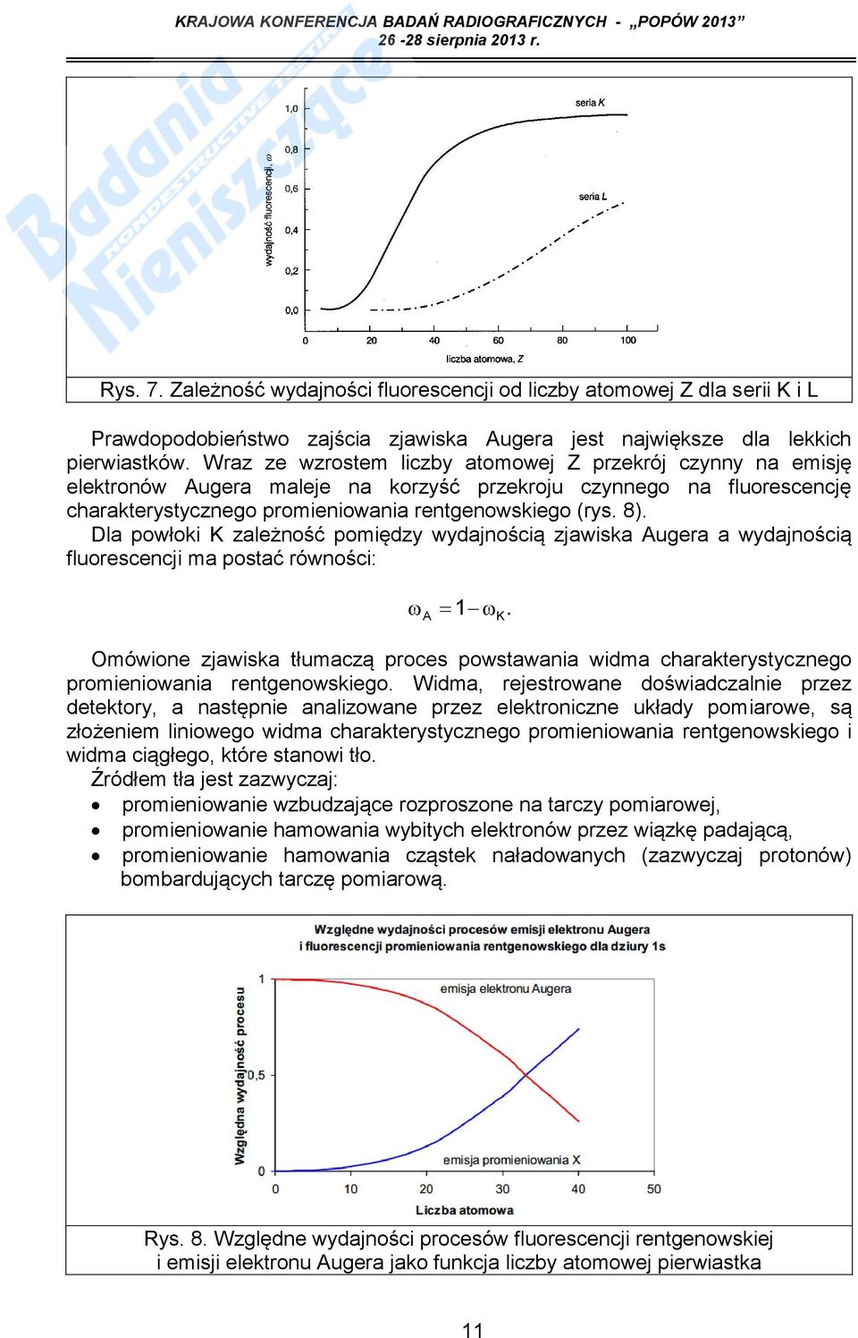 Dla powłoki K zależność pomiędzy wydajnością zjawiska Augera a wydajnością fluorescencji ma postać równości: A 1 K.