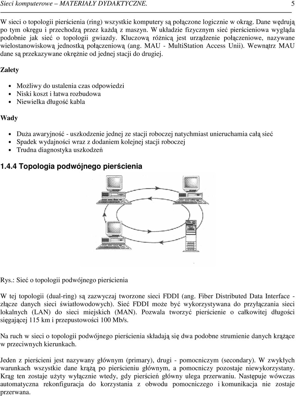 MAU - MultiStation Access Unii). Wewnątrz MAU dane są przekazywane okręŝnie od jednej stacji do drugiej.