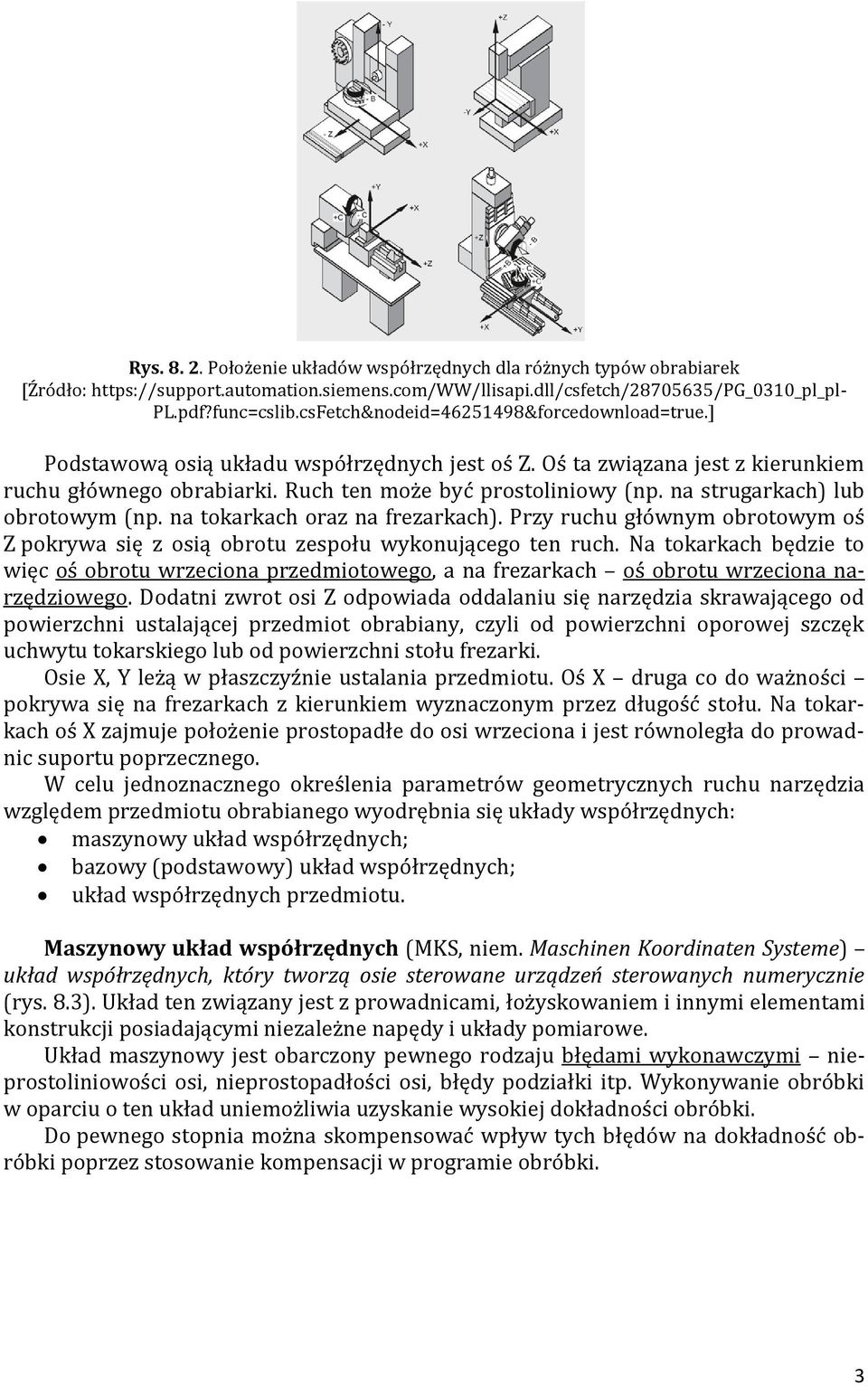 Na tokarkach będzie to więc oś obrotu wrzeciona przedmiotowego, a na frezarkach oś obrotu wrzeciona narzędziowego.