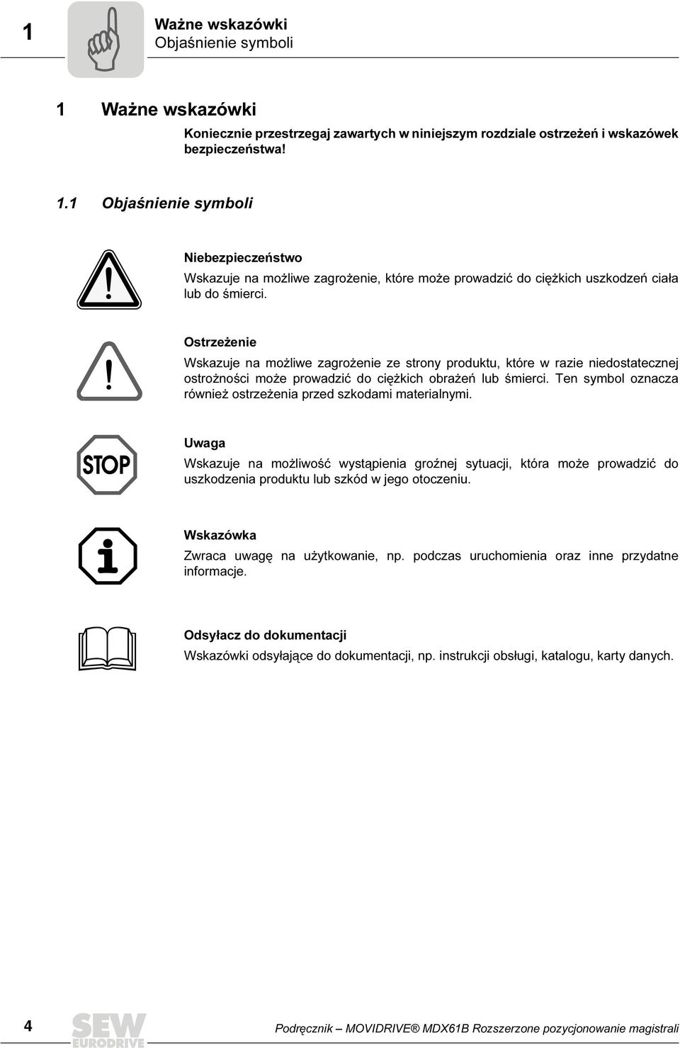 Ostrzeżenie Wskazuje na możliwe zagrożenie ze strony produktu, które w razie niedostatecznej ostrożności może prowadzić do ciężkich obrażeń lub śmierci.