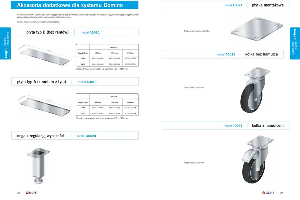 meble modularne Grupa D płyta typ B (bez rantów) model AD010 (mm) mm AD010-040DK mm mm AD010-040EK AD010-040FK Płytka łączy korpusy modułów. model AD025 kółka bez hamulca Grupa D meble modularne.