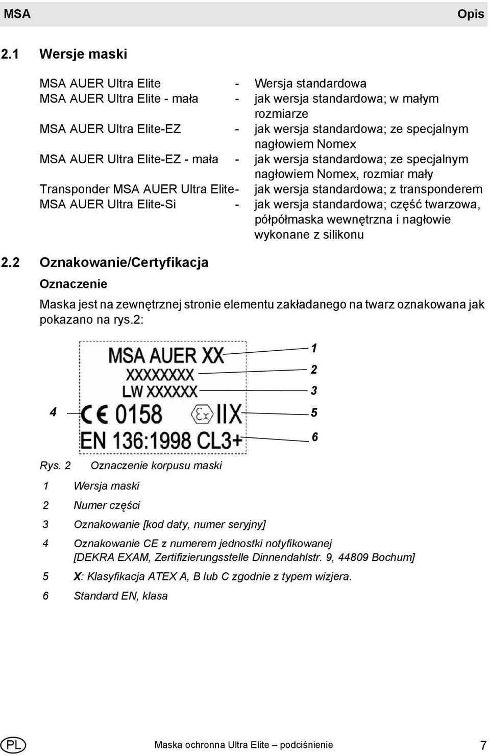 nagłowiem Nomex MSA AUER Ultra Elite-EZ - mała - jak wersja standardowa; ze specjalnym nagłowiem Nomex, rozmiar mały Transponder MSA AUER Ultra Elite- jak wersja standardowa; z transponderem MSA AUER