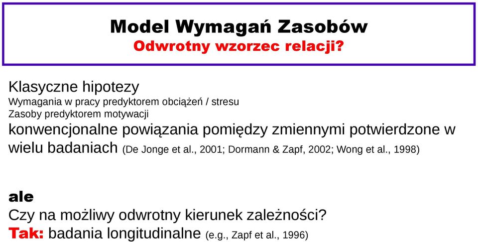 konwencjonalne powiązania pomiędzy zmiennymi potwierdzone w wielu badaniach (De Jonge et al.