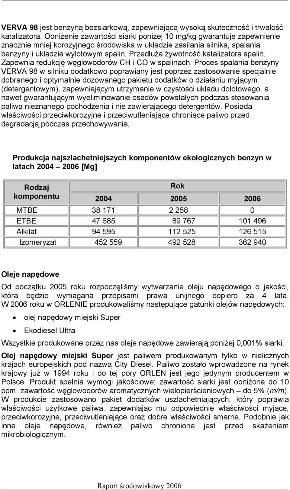 Przedłuża żywotność katalizatora spalin. Zapewnia redukcję węglowodorów CH i CO w spalinach.