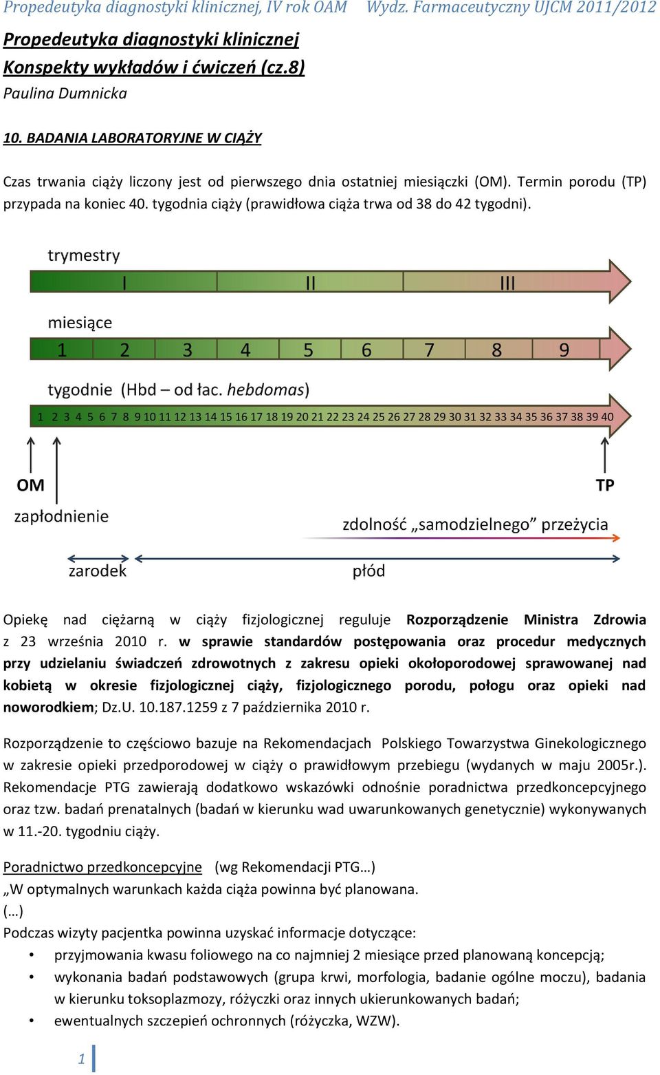 Opiekę nad ciężarną w ciąży fizjologicznej reguluje Rozporządzenie Ministra Zdrowia z 23 września 2010 r.