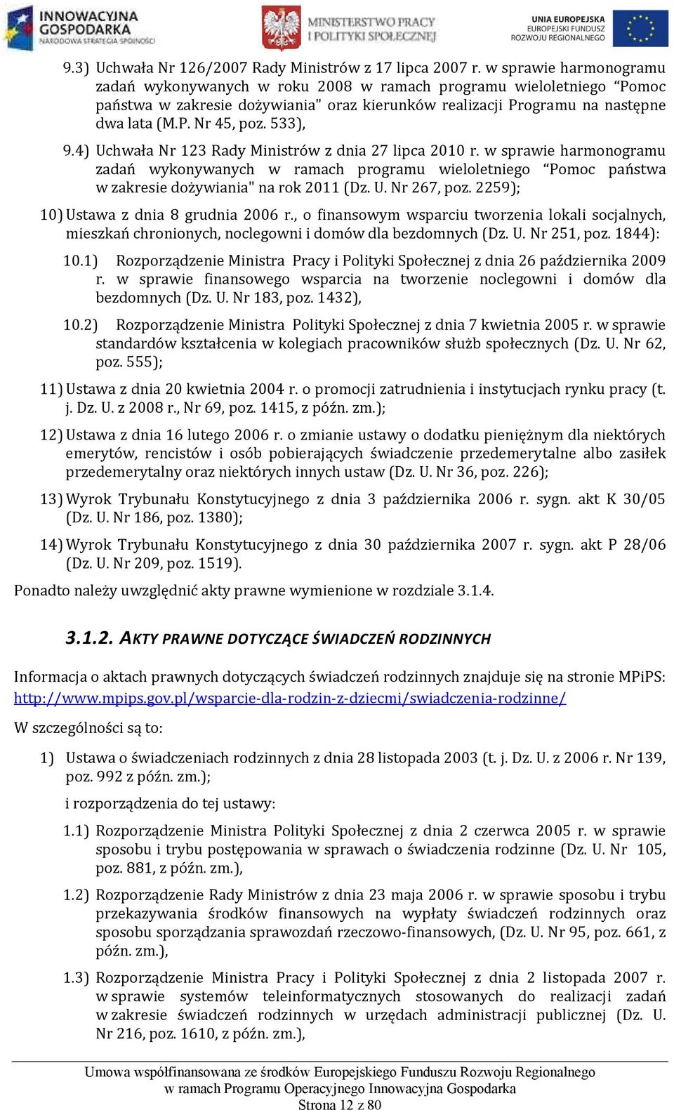 533), 9.4) Uchwała Nr 123 Rady Ministrów z dnia 27 lipca 2010 r. w sprawie harmonogramu zadań wykonywanych w ramach programu wieloletniego Pomoc państwa w zakresie dożywiania" na rok 2011 (Dz. U. Nr 267, poz.