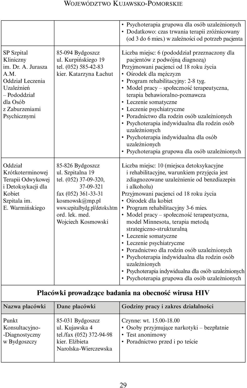 Katarzyna achut Liczba miejsc: 6 (pododdzia przeznaczony dla pacjentów z podwójnà diagnozà) OÊrodek dla m czyzn Program rehabilitacyjny: 2-8 tyg.