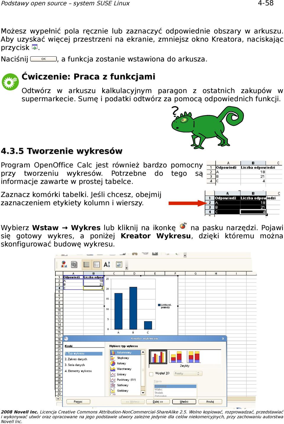 Sumę i podatki odtwórz za pomocą odpowiednich funkcji. 4.3.5 Tworzenie wykresów Program OpenOffice Calc jest również bardzo pomocny przy tworzeniu wykresów.