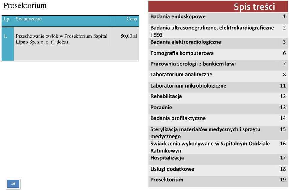 Tomografia komputerowa 6 Pracownia serologii z bankiem krwi 7 Laboratorium analityczne 8 Laboratorium mikrobiologiczne 11 Rehabilitacja 12 Poradnie