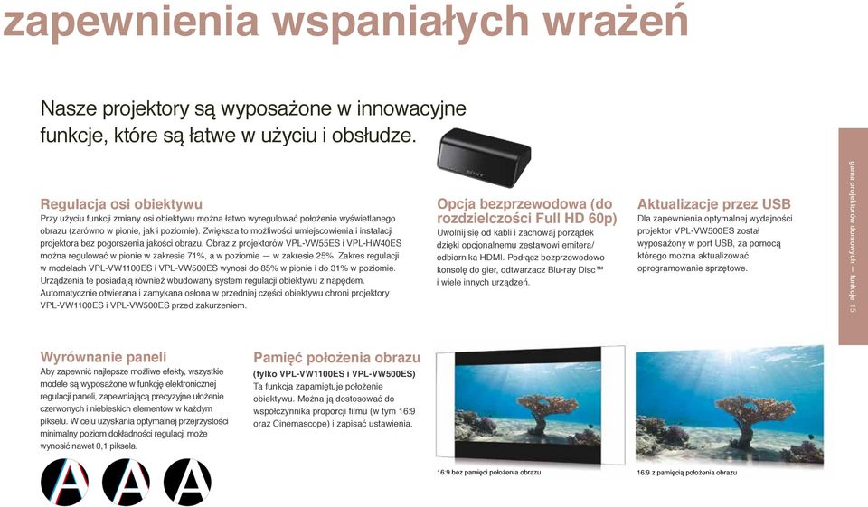 Zwiększa to możliwości umiejscowienia i instalacji projektora bez pogorszenia jakości obrazu.