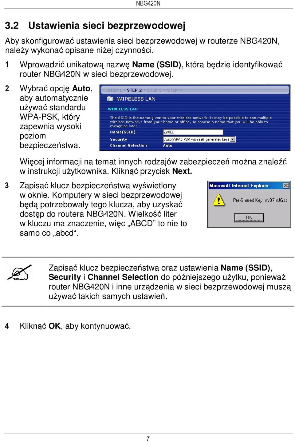 2 Wybrać opcję Auto, aby automatycznie używać standardu WPA-PSK, który zapewnia wysoki poziom bezpieczeństwa.