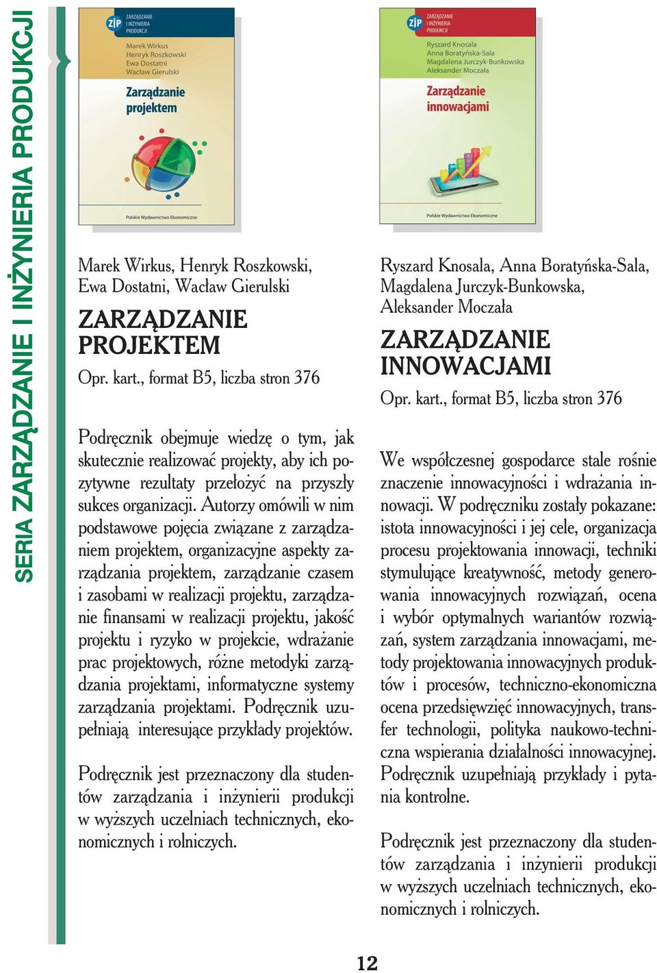 Autorzy omówili w nim podstawowe pojęcia związane z zarządzaniem projektem, organizacyjne aspekty zarządzania projektem, zarządzanie czasem i zasobami w realizacji projektu, zarządzanie finansami w