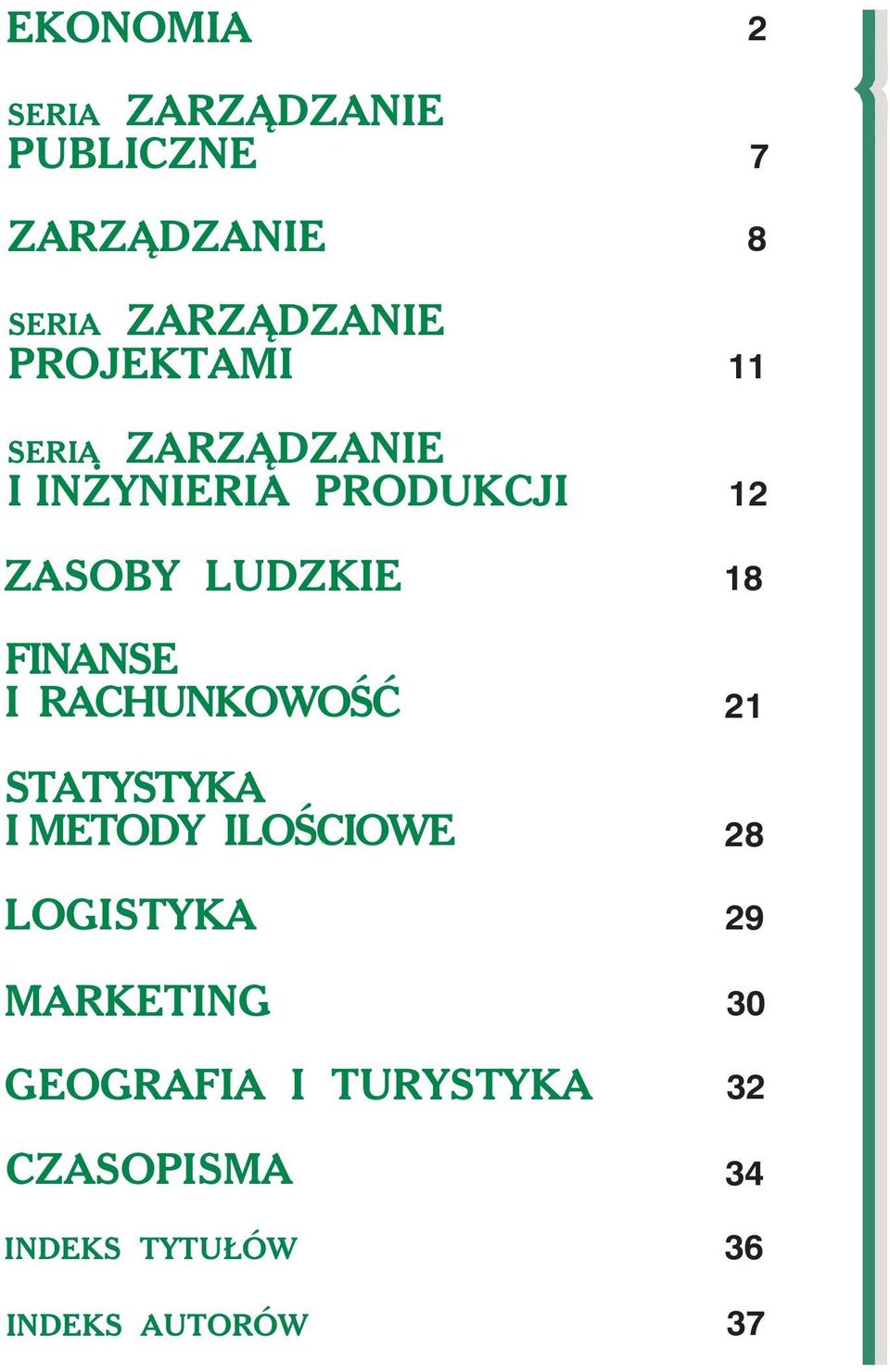 FINANSE I RACHUNKOWOŚĆ 21 STATYSTYKA I METODY ILOŚCIOWE LOGISTYKA MARKETING