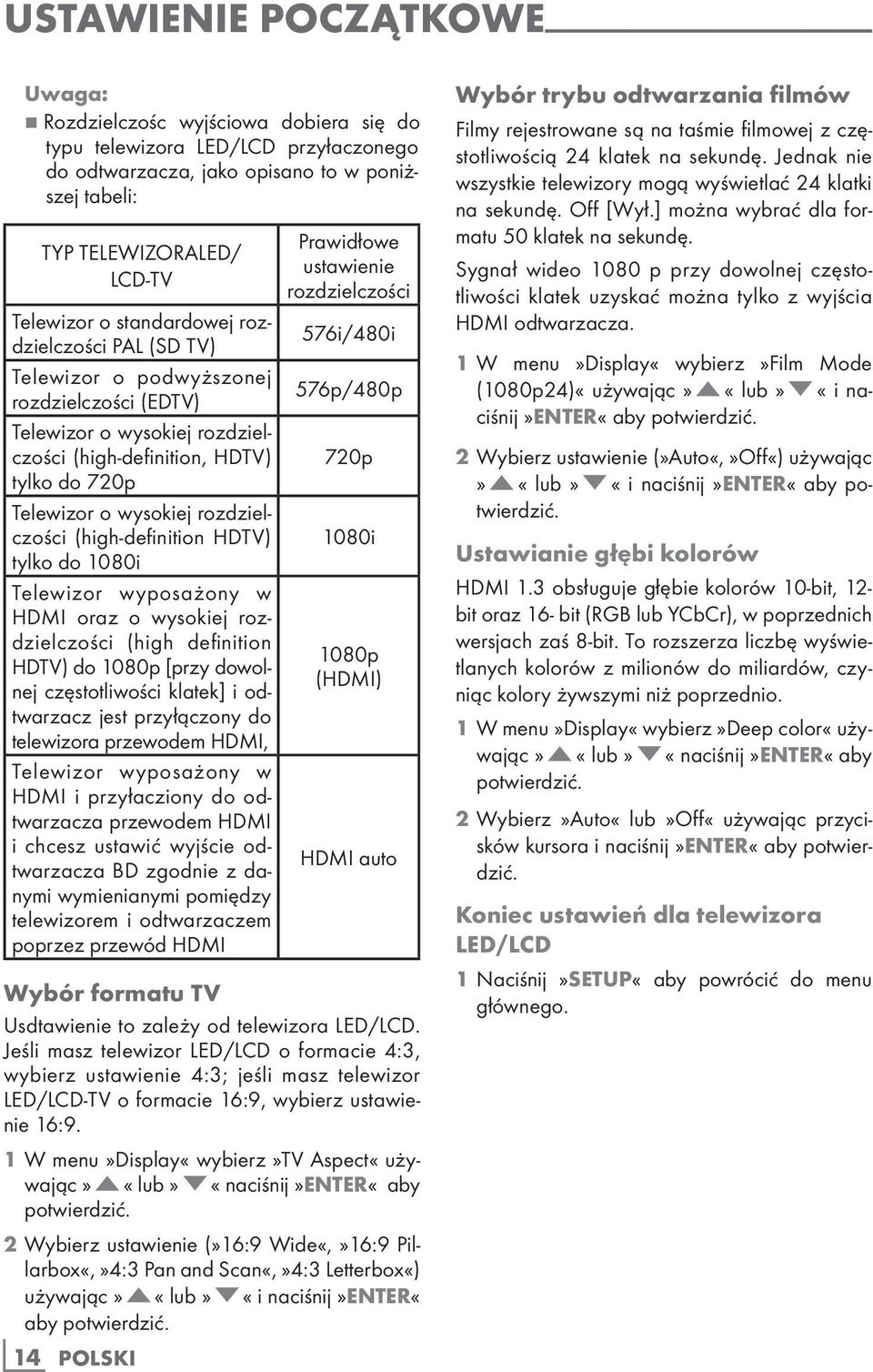 HDTV) tylko do 720p Telewizor o wysokiej rozdzielczości (high-definition HDTV) tylko do 1080i Telewizor wyposażony w HDMI oraz o wysokiej rozdzielczości (high definition HDTV) do 1080p [przy dowolnej