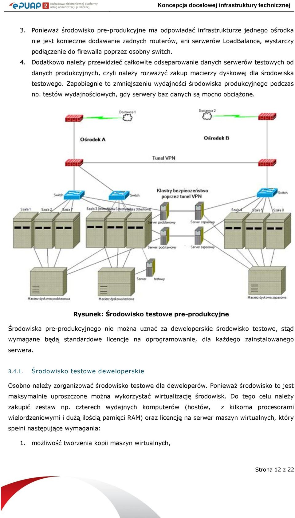 Dodatkowo należy przewidzieć całkowite odseparowanie danych serwerów testowych od danych produkcyjnych, czyli należy rozważyć zakup macierzy dyskowej dla środowiska testowego.