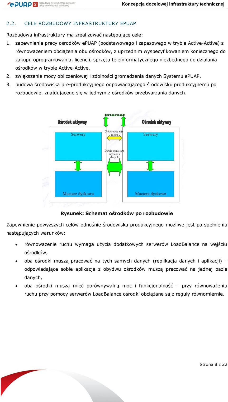 licencji, sprzętu teleinformatycznego niezbędnego do działania ośrodków w trybie Active-Active, 2. zwiększenie mocy obliczeniowej i zdolności gromadzenia danych Systemu epuap, 3.