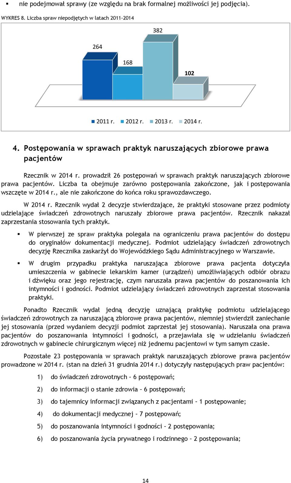 Liczba ta obejmuje zarówno postępowania zakończone, jak i postępowania wszczęte w 2014 r., ale nie zakończone do końca roku sprawozdawczego. W 2014 r.