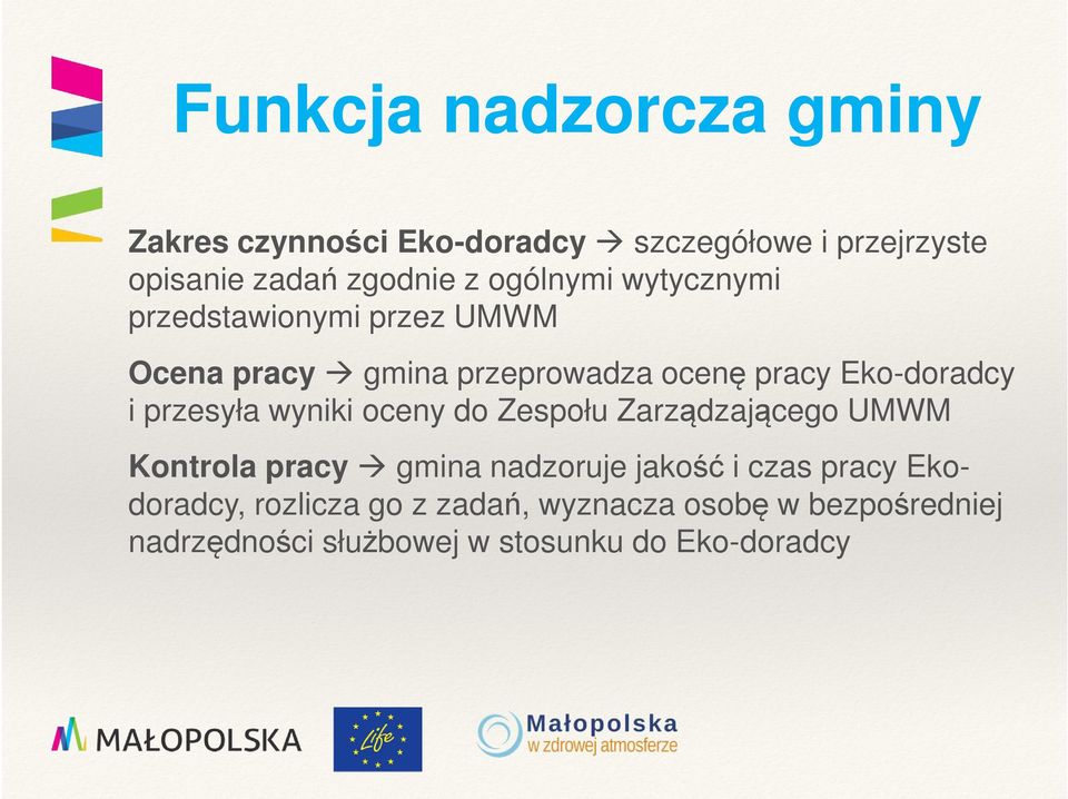 przesyła wyniki oceny do Zespołu Zarządzającego UMWM Kontrola pracy gmina nadzoruje jakość i czas pracy