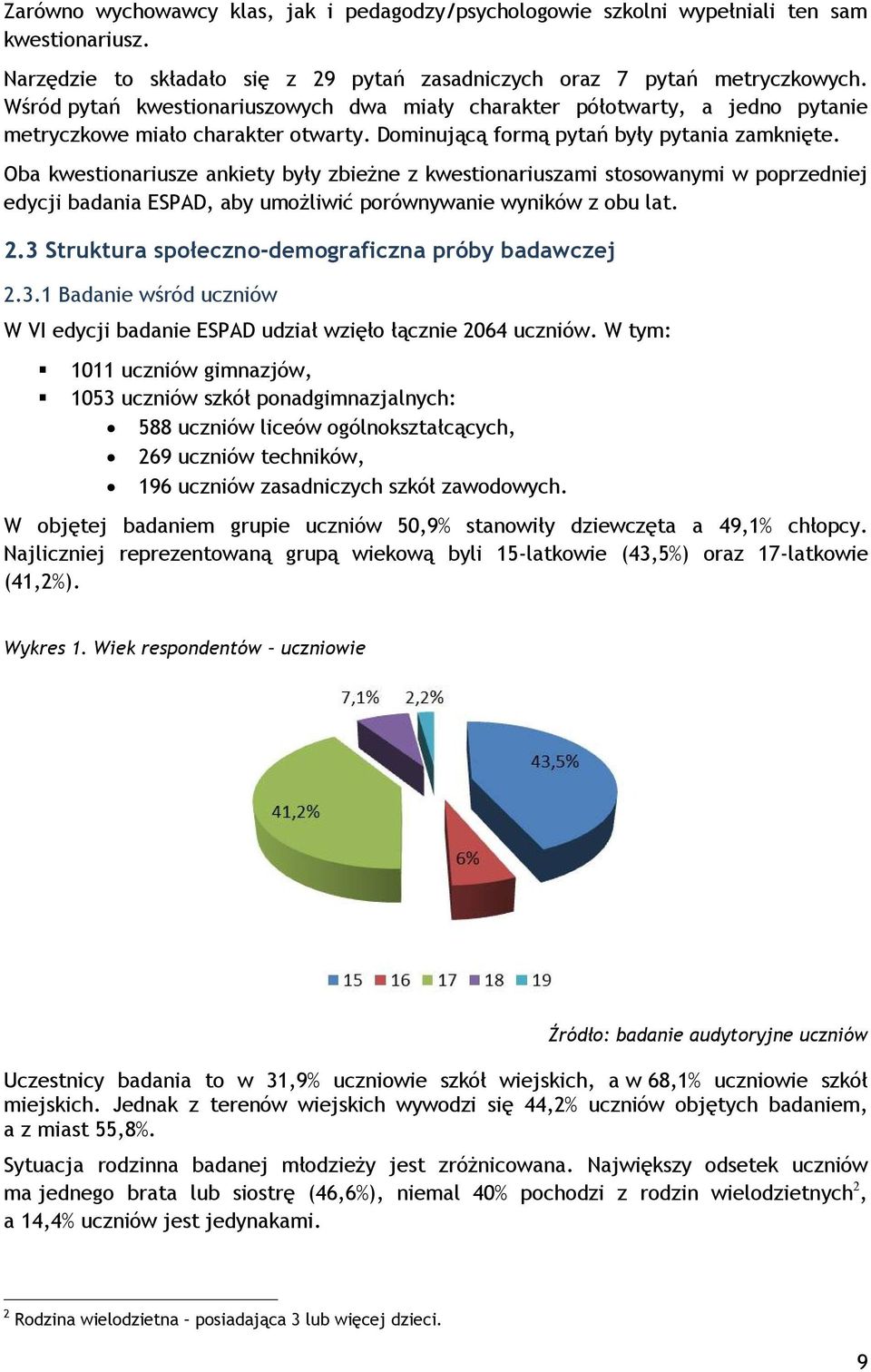 Oba kwestionariusze ankiety były zbieżne z kwestionariuszami stosowanymi w poprzedniej edycji badania ESPAD, aby umożliwić porównywanie wyników z obu lat. 2.