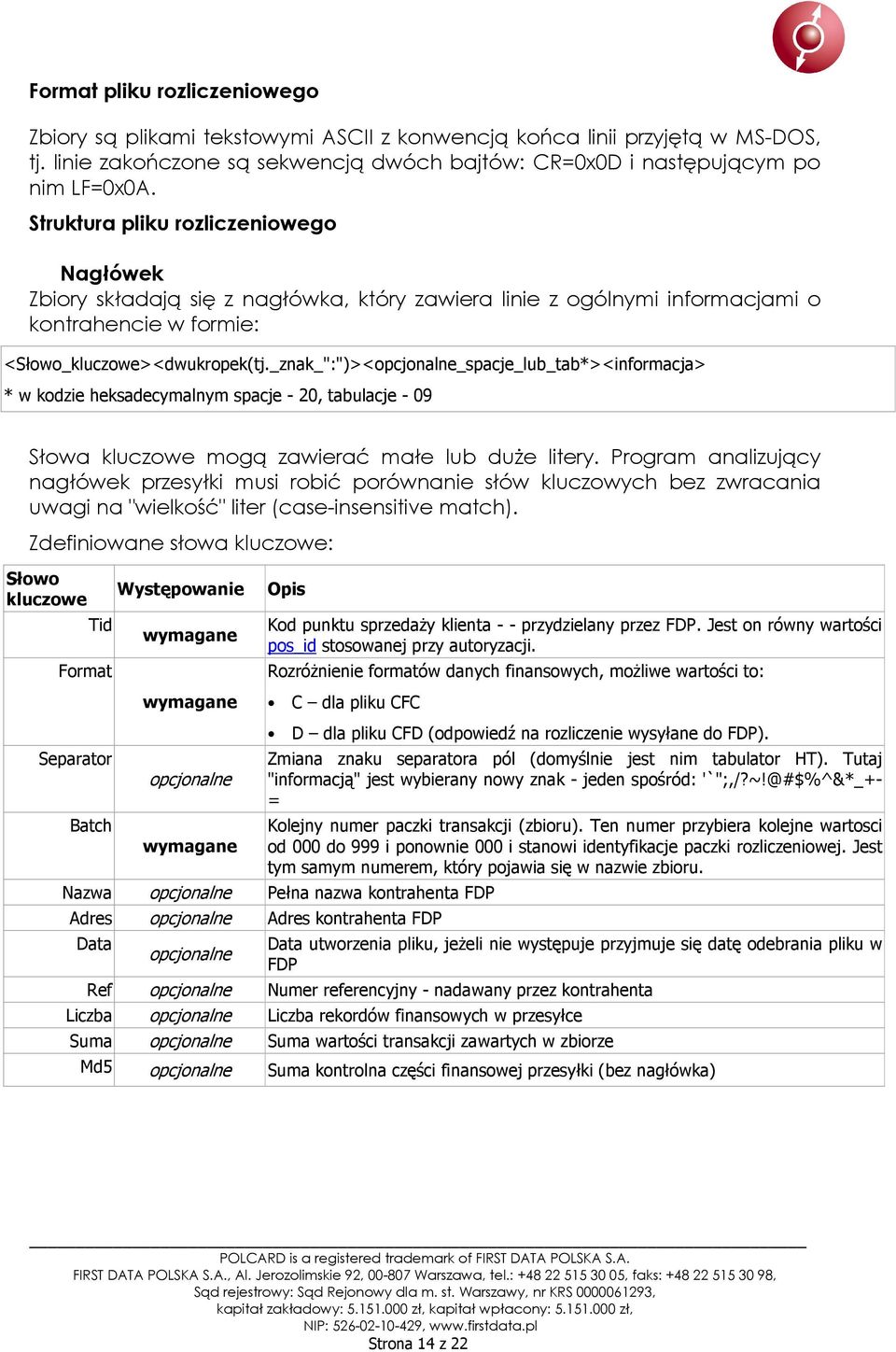 _znak_":")><opcjonalne_spacje_lub_tab*><informacja> * w kodzie heksadecymalnym spacje - 20, tabulacje - 09 Słowa kluczowe mogą zawierać małe lub duże litery.