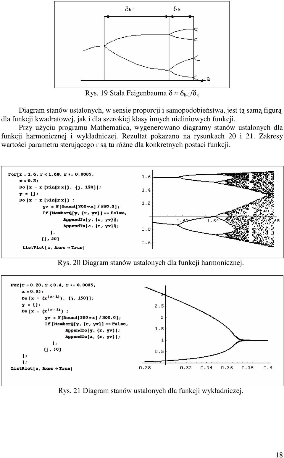 Przy uŝyciu programu Mathematica, wygenerowano diagramy stanów ustalonych dla funkcji harmonicznej i wykładniczej.