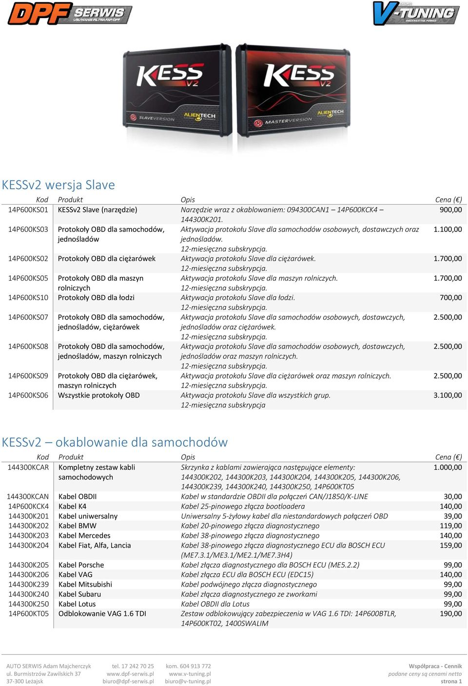 14P600KS02 Protokoły OBD dla ciężarówek Aktywacja protokołu Slave dla ciężarówek. 14P600KS05 Protokoły OBD dla maszyn Aktywacja protokołu Slave dla maszyn rolniczych.