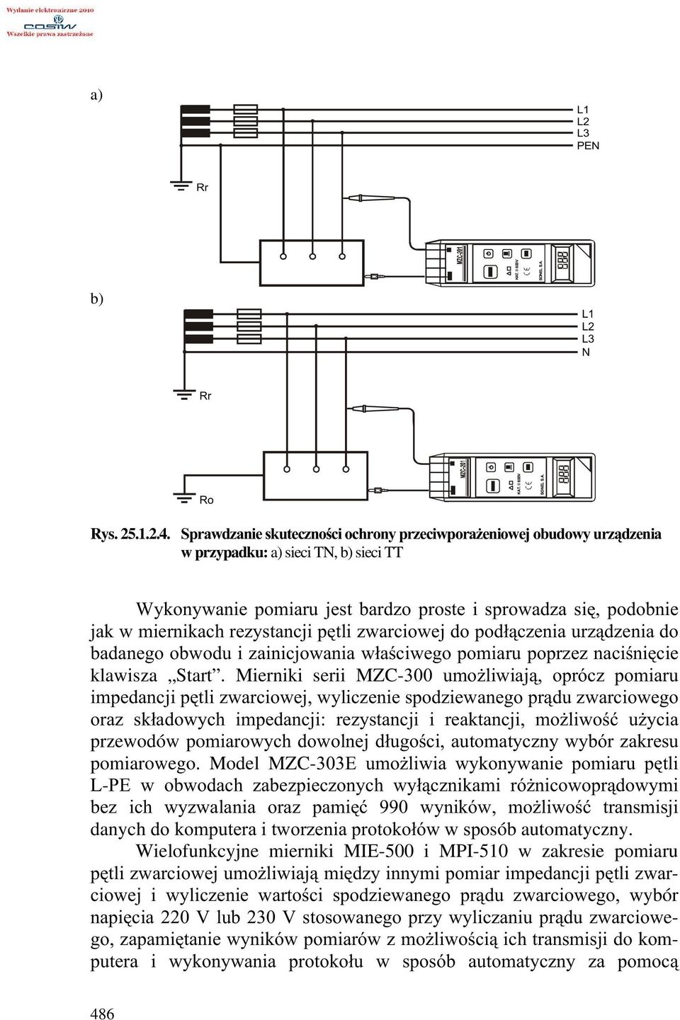 rezystancji pętli zwarciowej do podłączenia urządzenia do badanego obwodu i zainicjowania właściwego pomiaru poprzez naciśnięcie klawisza Start.