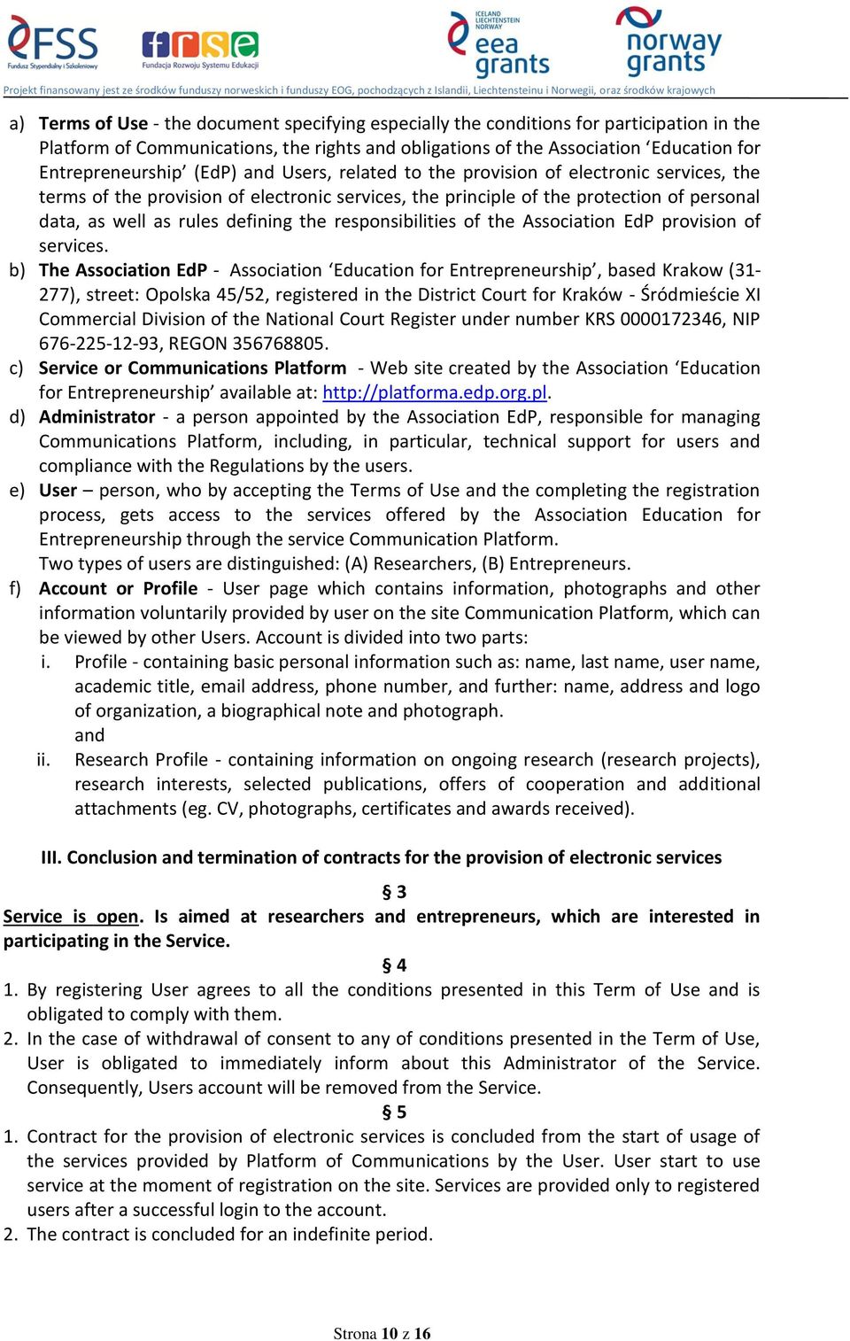 responsibilities of the Association EdP provision of services.