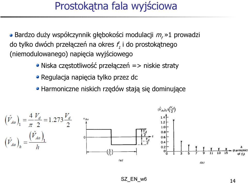 (niemodulowanego) napięcia wyjściowego Niska częstotliwość przełączeń => niskie