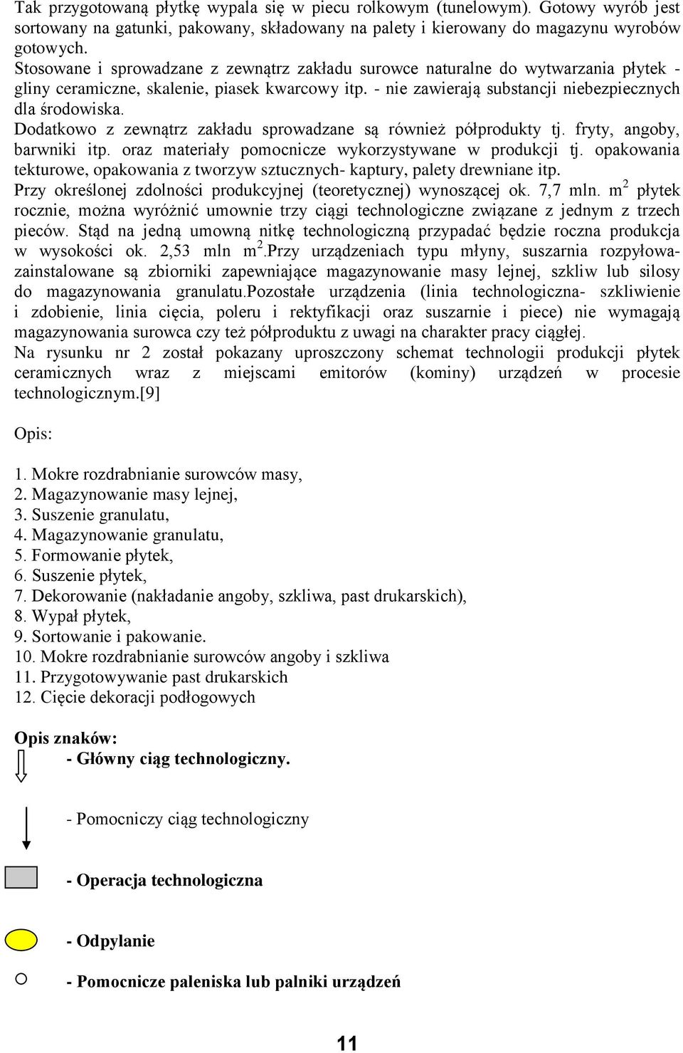 Dodatkowo z zewnątrz zakładu sprowadzane są również półprodukty tj. fryty, angoby, barwniki itp. oraz materiały pomocnicze wykorzystywane w produkcji tj.