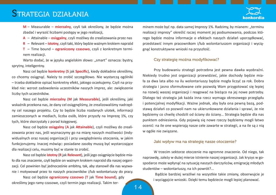 Warto dodać, że w języku angielskim słowo: smart oznacza: bystry, sprytny, inteligentny. Nasz cel będzie konkretny (S jak Specific), kiedy dokładnie określimy, co chcemy osiągnąć.