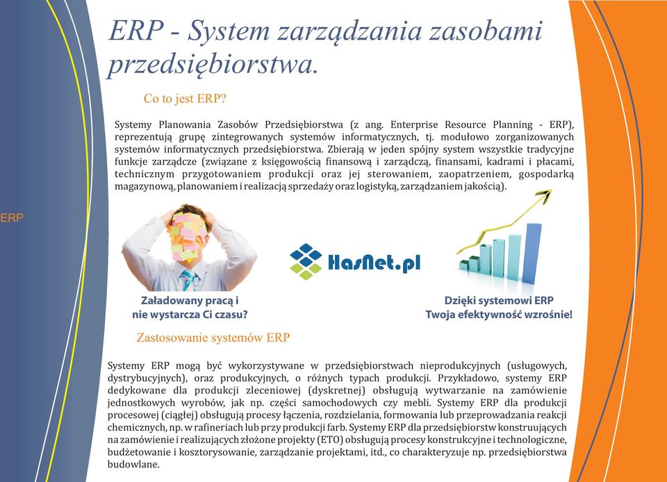 Zbieraj¹ w jeden spójny system wszystkie tradycyjne funkcje zarz¹dcze (zwi¹zane z ksiêgowoœci¹ finansow¹ i zarz¹dcz¹, finansami, kadrami i p³acami, technicznym przygotowaniem produkcji oraz jej