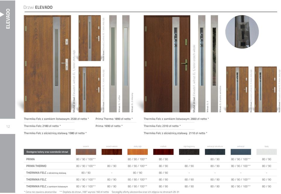 Elevado3, witraż: EL 5, kolor: złoty dąb Thermika Felc z zamkiem listwowym: 2530 zł netto * Prima Thermo: 1890 zł netto * Thermika Felc z zamkiem listwowym: 2660 zł netto * 12 Thermika Felc: 2180 zł