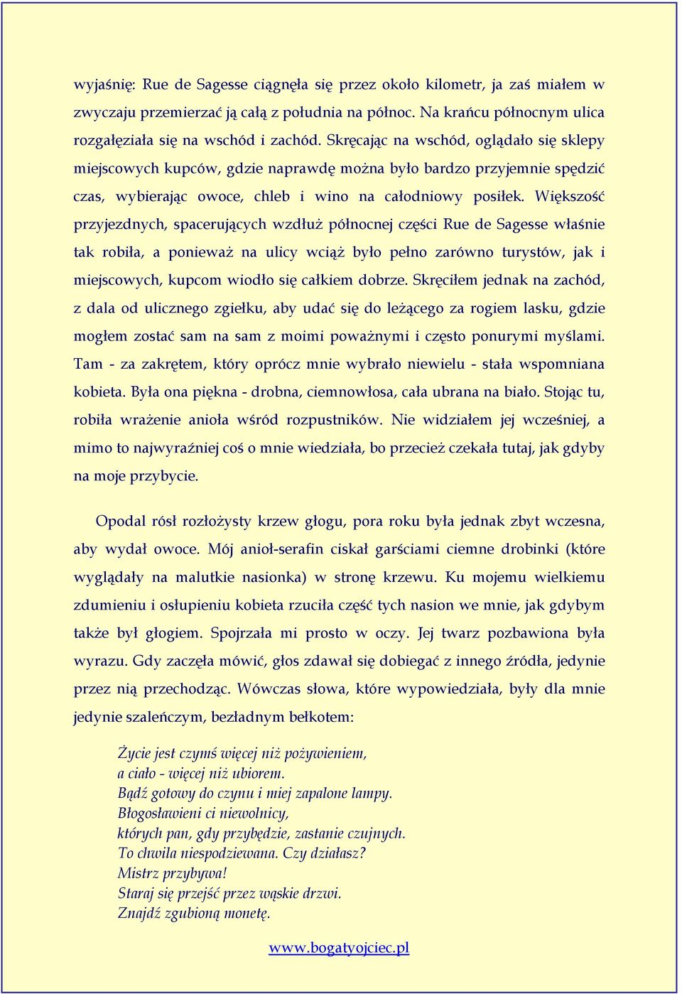 Większość przyjezdnych, spacerujących wzdłuż północnej części Rue de Sagesse właśnie tak robiła, a ponieważ na ulicy wciąż było pełno zarówno turystów, jak i miejscowych, kupcom wiodło się całkiem