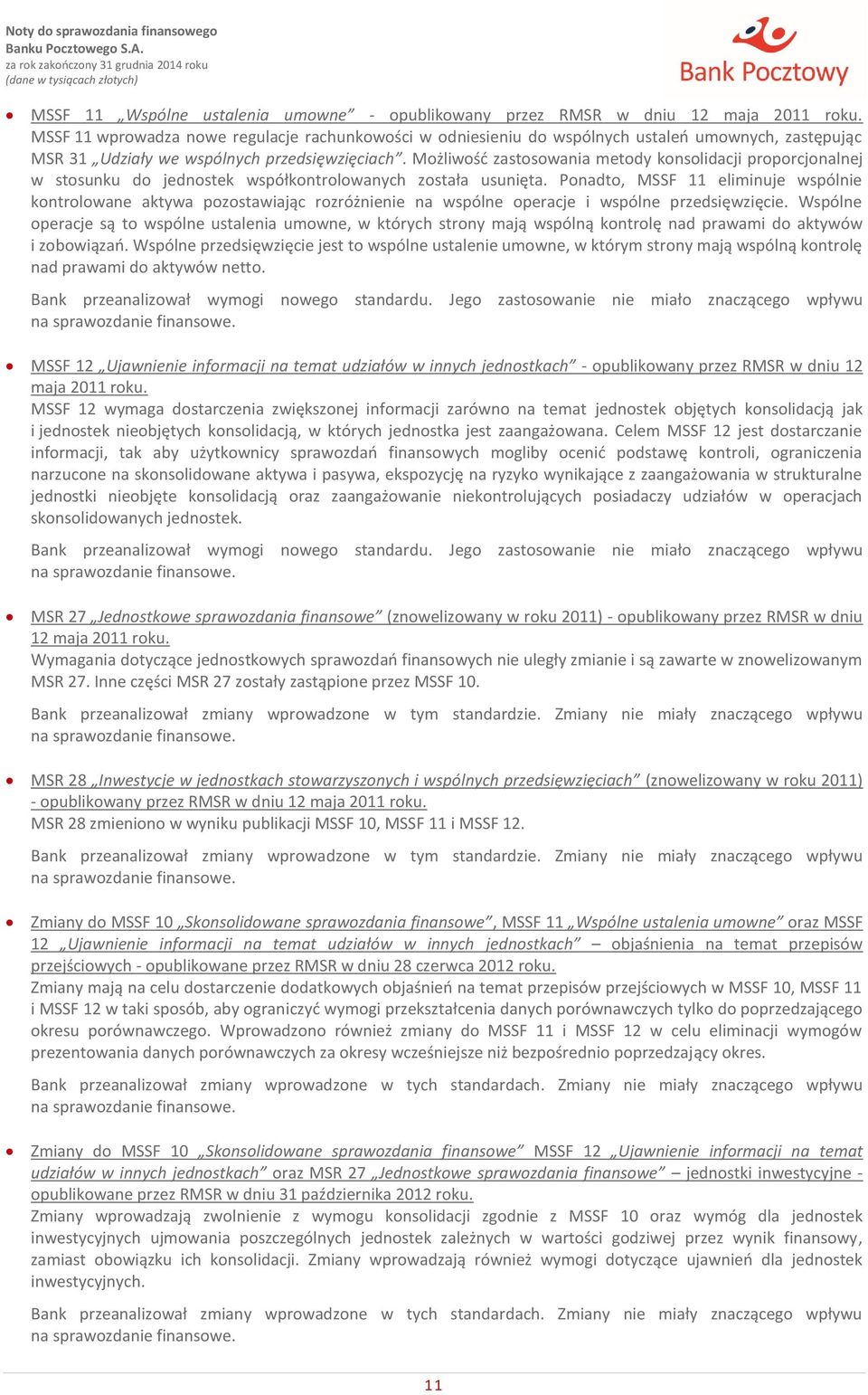 Możliwość zastosowania metody konsolidacji proporcjonalnej w stosunku do jednostek współkontrolowanych została usunięta.