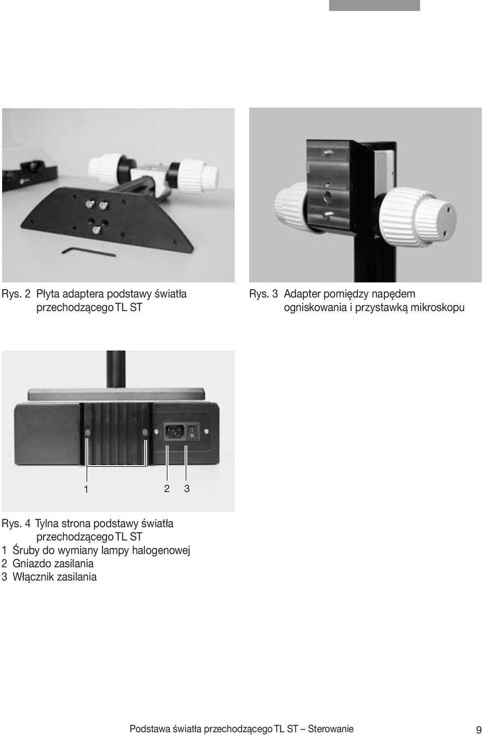 4 Tylna strona podstawy światła przechodzącego TL ST 1 Śruby do wymiany lampy