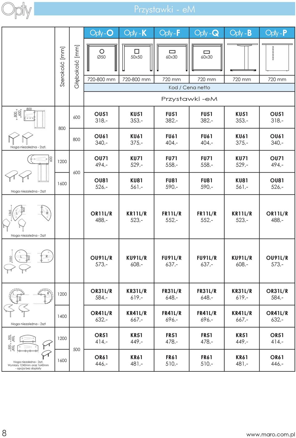 OU61 340,- KU61 375,- FU61 404,- FU61 404,- KU61 375,- OU61 340,- OU71 494,- KU71 529,- FU71 558,- FU71 558,- KU71 529,- OU71 494,- Noga niezależna - 2szt 1 OU81 526,- KU81 561,- FU81 590,- FU81