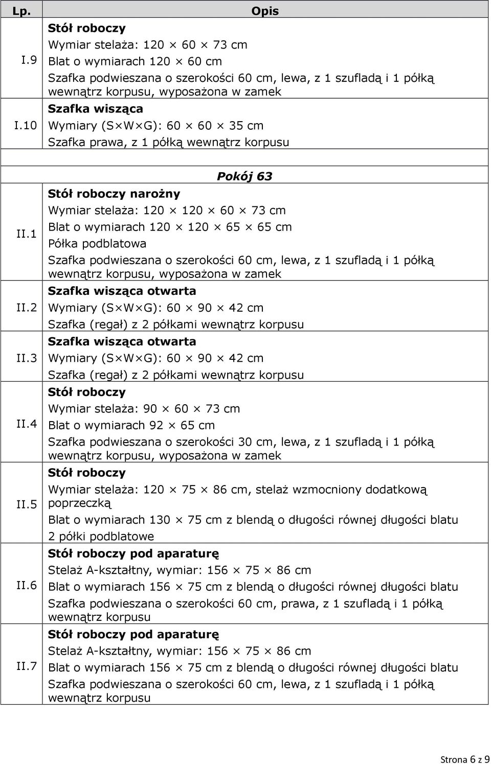 Wymiary (S W G): 60 90 42 cm Szafka (regał) z 2 półkami Wymiar stelaża: 90 60 73 cm Blat o wymiarach 92 65 cm Szafka podwieszana o szerokości 30 cm, lewa, z 1 szufladą i 1 półką, wyposażona w zamek