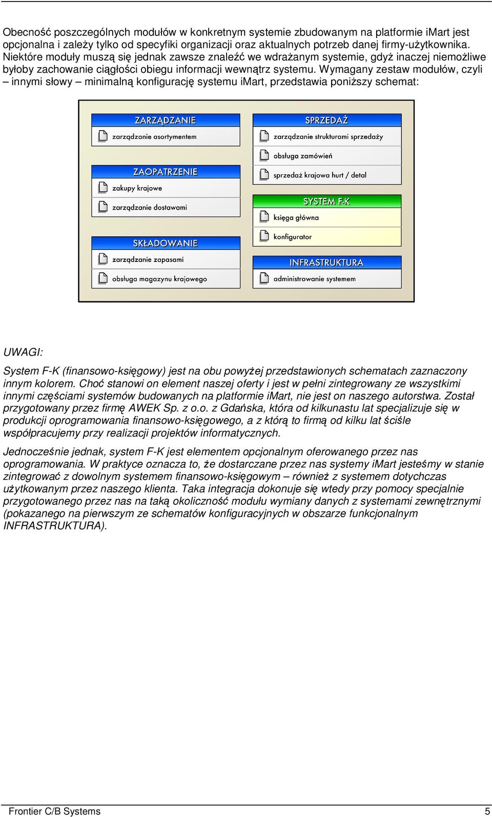 Wymagany zestaw modułów, czyli innymi słowy minimaln konfiguracj systemu imart, przedstawia poniszy schemat: UWAGI: System F-K (finansowo-ksigowy) jest na obu powyej przedstawionych schematach