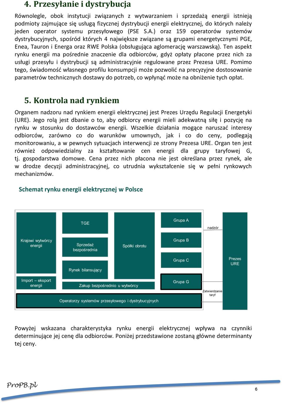 ) oraz 159 operatorów systemów dystrybucyjnych, spośród których 4 największe związane są grupami energetycznymi PGE, Enea, Tauron i Energa oraz RWE Polska (obsługująca aglomerację warszawską).